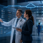 Modern hospital using EHR optimization services to improve clinical efficiency.